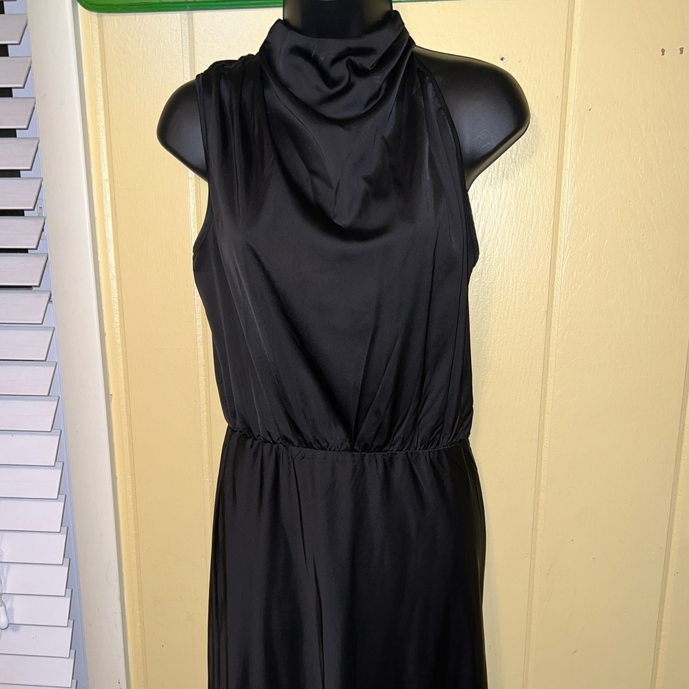 PrettyGarden Black Sleeveless Satin Mock Neck Maxi Dress Size S - Picture 3 of 10
